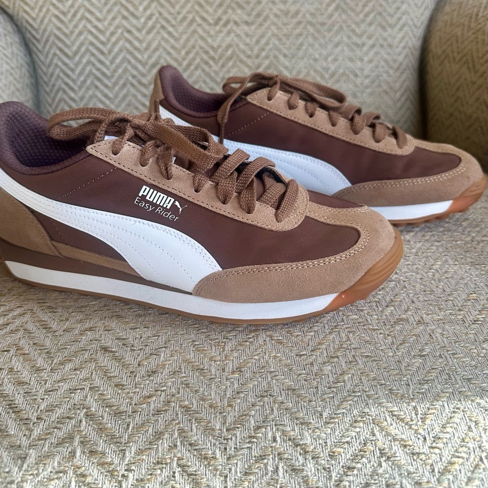 Puma Women’s Easy Rider Brown and White Sneakers, Haute Coffee/White